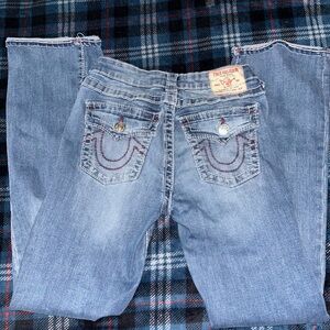 True Religion Women's Blue Boot Cut Jeans with Embroidery